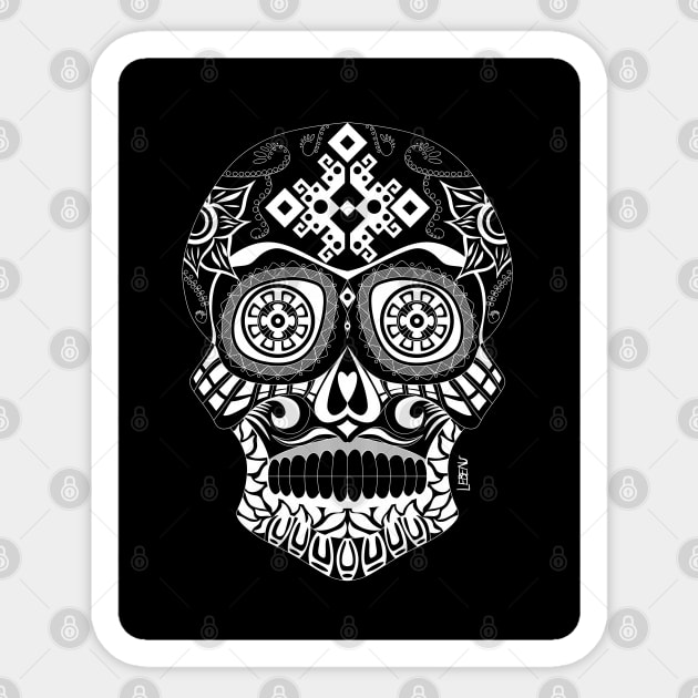 dark skull smile ecopop in floral totonac pattern ornament art Sticker by jorge_lebeau